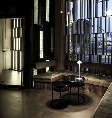 Sushi restaurant dining room furnishings: waiting area