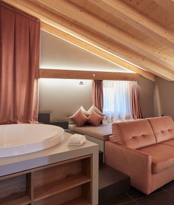 Hotel furnishings: modern style suites, all wood with whirlpool tub and relaxation area