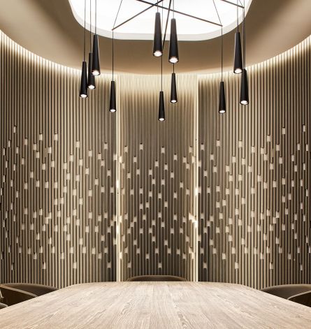Sushi restaurant dining room furnishings: lighting detail