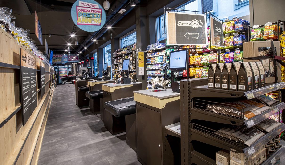 Carrefour Gourmet Furnishings for public spaces, retail outlets, and minimarkets: checkout area details